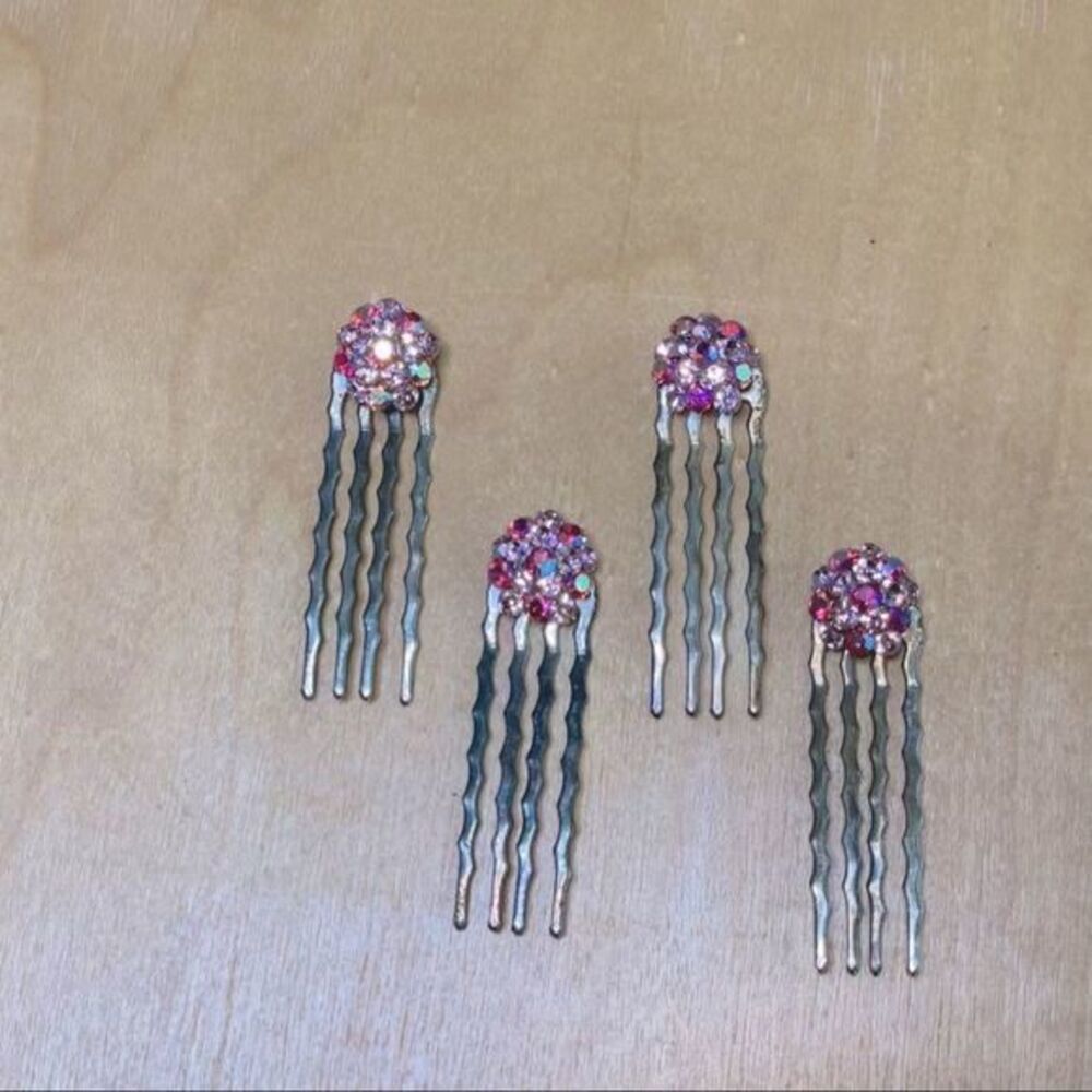 Vintage Pink Rhinestone hair combs